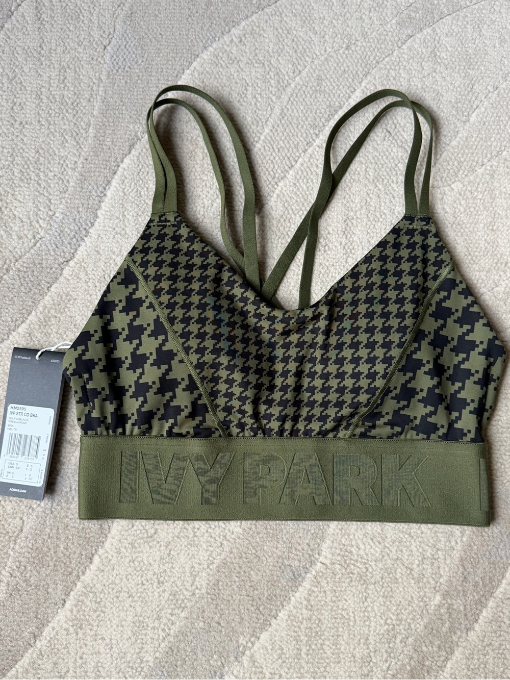 Adidas X IVY PARK Olive & Black Houndstooth Sports Bra